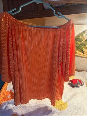 just be Orange Off-Shoulder Pleated Tunic Top